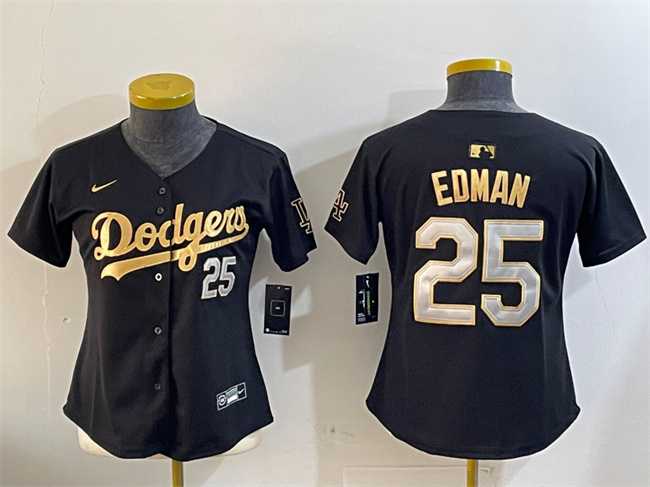 Womens Los Angeles Dodgers #25 Tommy Edman Black Gold Limited Stitched Jersey